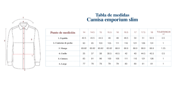 Tabla de medidas CAMISA EMPORIUM SLIM SPATARO