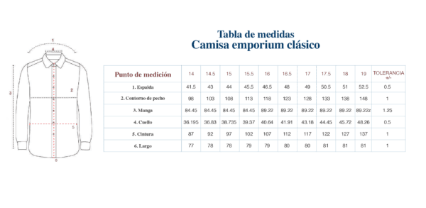 Tabla de medidas CAMISA EMPORIUM CLASICO SPATARO