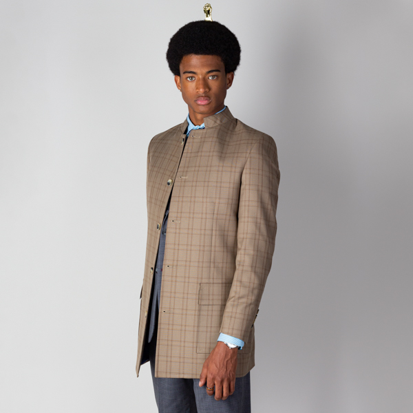 abrigo khaki diseno de cuadros marca business casual slim 131409 KHAKI 1