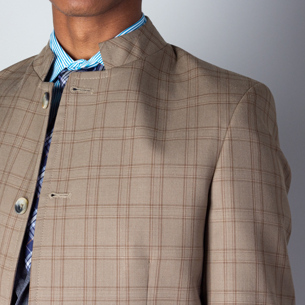 abrigo khaki diseno de cuadros marca business casual slim 131409 KHAKI 2