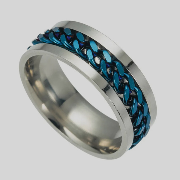 anillo azul con diseno de cadenas marca calak cl sico 141805 AZUL 1