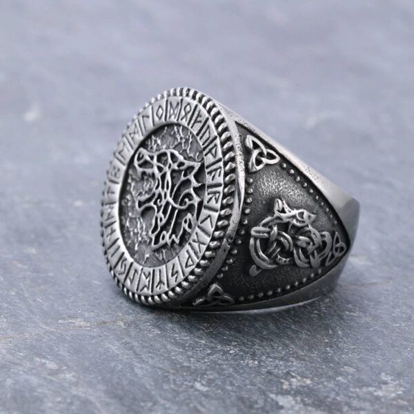 anillo dorado diseno lobo nordico marca calak cl sico 150294 DORADO 2