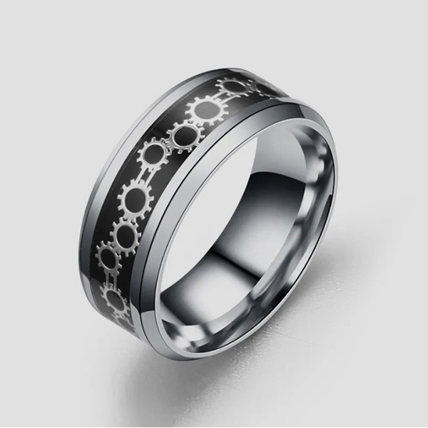 anillo plateado con diseno de engranajes marca calak cl sico 141728 PLATEADO 1