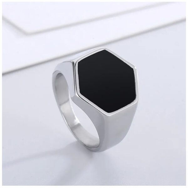 anillo plateado diseno hexagonal marca calak cl sico 143012 PLATEADO 1