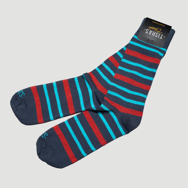 calcetines azul diseno de lineas marca tishas cl sico 146413 AZUL 1