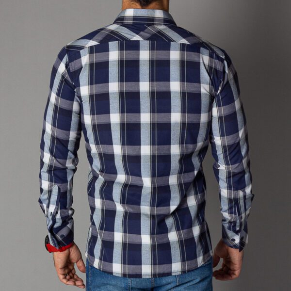 Camisa azul estructura cuadros grandes marca Business Casual slim | 128959 - Imagen 4
