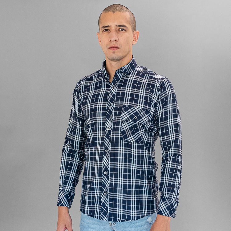 Camisa azul estructura cuadros marca Emporium clásico | 131094