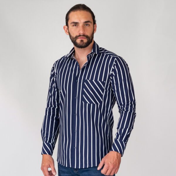camisa azul estructura l neas verticales marca business casual slim 144158 AZUL 1