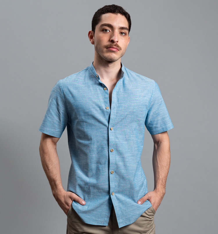 camisa casual celeste estructura plana marca carven slim 161521 345581 1