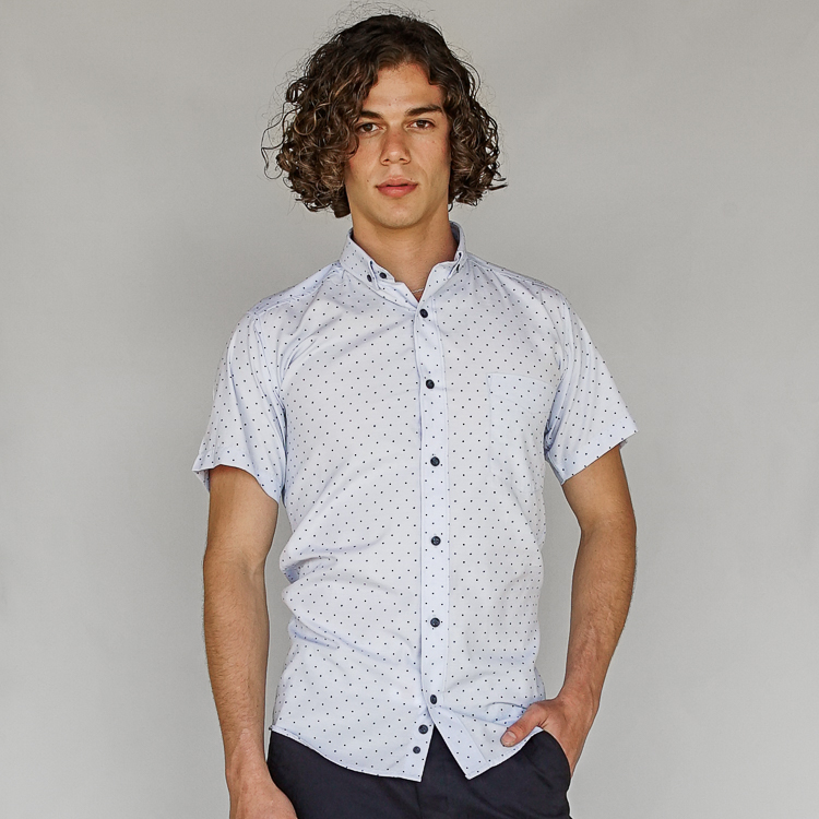 Camisa celeste diseño dacron de puntos marca Business Casual slim | 127430