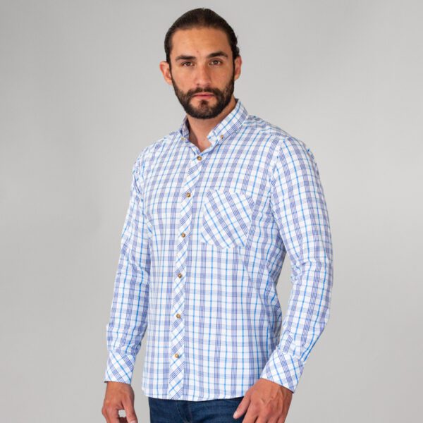 camisa celeste estructura cuadros marca business casual slim 144142 CELESTE 1