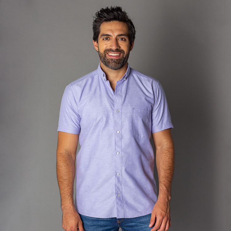 camisa lila estructura plana manga corta marca business casual slim 128974 332784 1