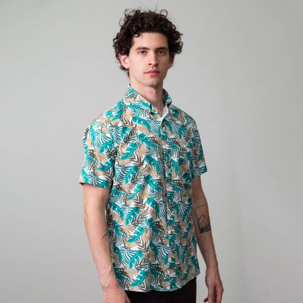 camisa verde estructura palmeras marca business casual slim 147704 VERDE 1