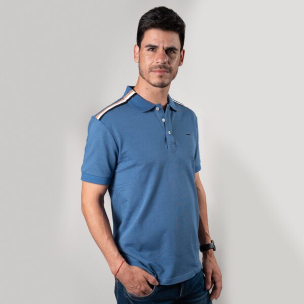 polo azul estructura doble franja marca carven slim 150795 270506 1