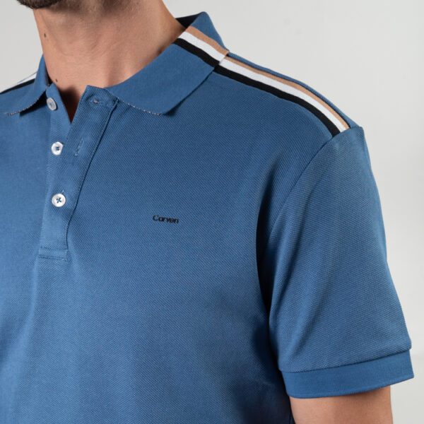 polo azul estructura doble franja marca carven slim 150795 270506 2