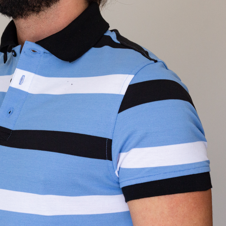 polo azul estructura franjas horizontales marca business casual slim 144425 AZUL 2