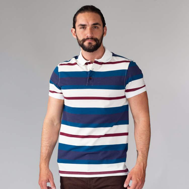polo azul estructura franjas horizontales marca business casual slim 144442 AZUCORI 1