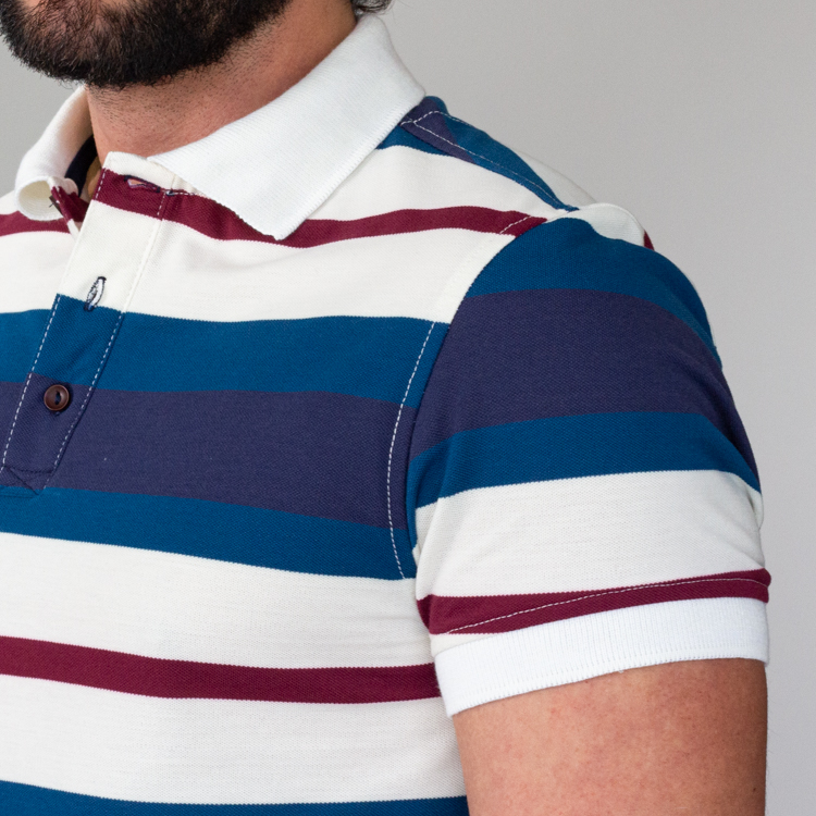 polo azul estructura franjas horizontales marca business casual slim 144442 AZUCORI 2