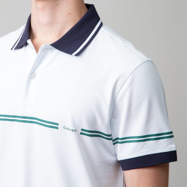 polo blanco estructura doble franja marca carven slim 149948 249592 2