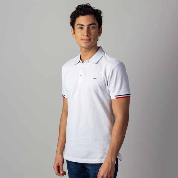 polo blanco estructura franja en manga marca carven slim 141104 BLANCO 1