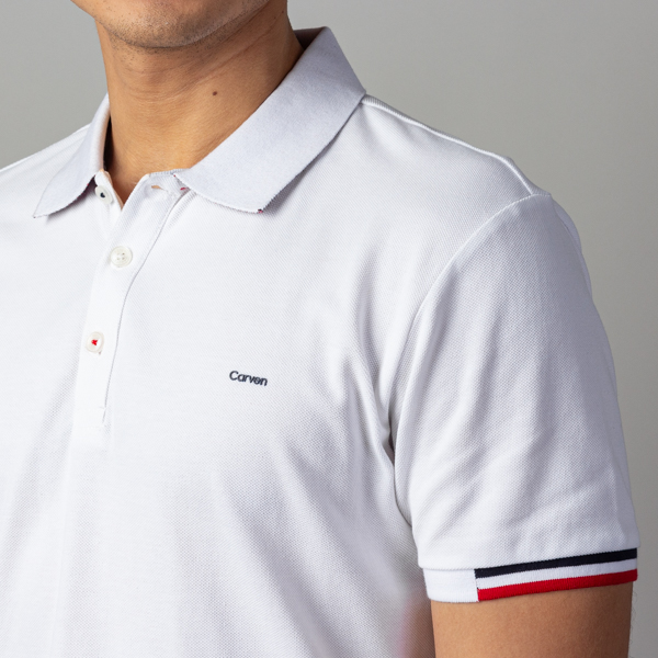 polo blanco estructura franja en manga marca carven slim 141104 BLANCO 2