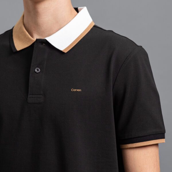 polo negra estructura cuello contrastado marca carven slim 155716 296551 2