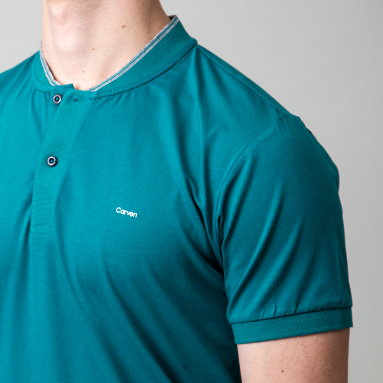 polo turquesa estructura cuello mao marca carven slim 149952 TURQUESA 2