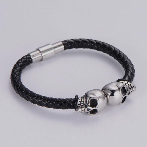 pulsera negra estilo dos craneos marca calak cl sico 142195 NEGRO 1